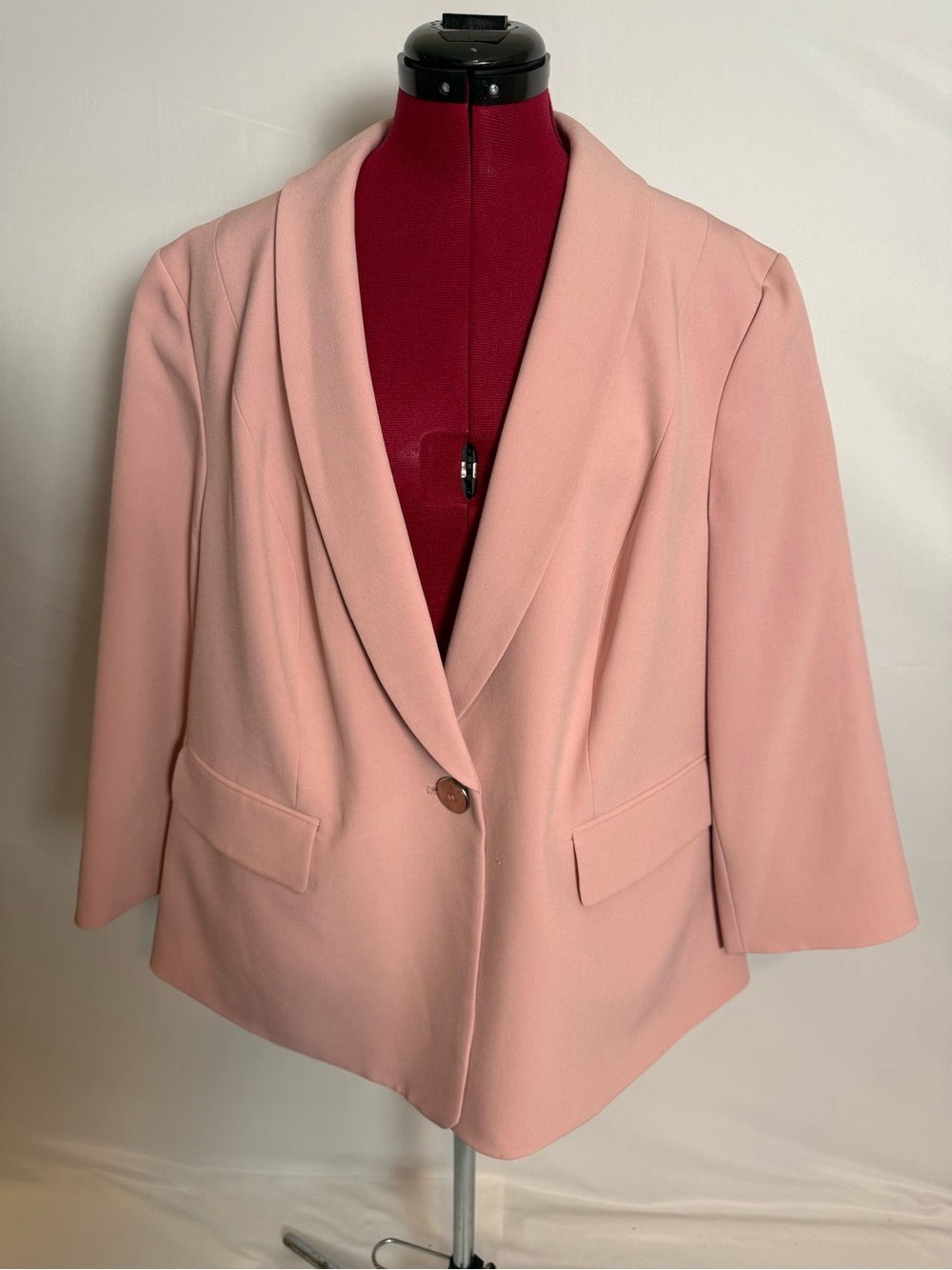 NWT Kasper Blazer Women's Size 18W Blush Gold One-Button Closure 3/4 Sleeves